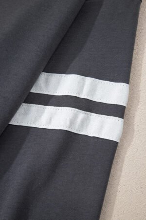 Dark Grey Varsity Striped Detail Drop Shoulder Oversized Sweatshirt - Image 5