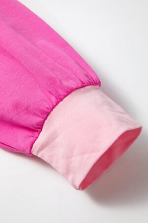 Pink Colorblock Patchwork Long Sleeve Plus Size Top - Image 8