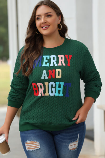 Blackish Green Merry And Bright Cable Knit Pullover Sweatshirt