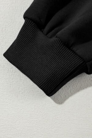 Black Drop Shoulder Zip Up Jacket Drawstring Pants Active 2pcs Set - Image 8