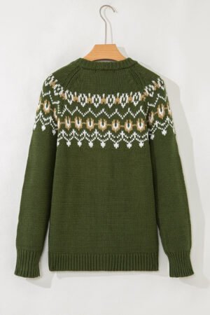 Moss Green Western Fashion Abstract Printed Cardigan Sweater - Image 7