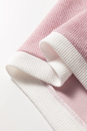 Light Pink Contrast Color Trim Knit Drop Shoulder Loose Top - Image 12