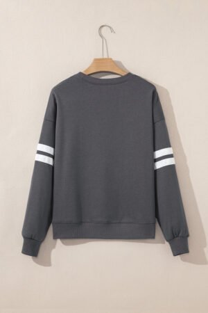 Dark Grey Varsity Striped Detail Drop Shoulder Oversized Sweatshirt - Image 3