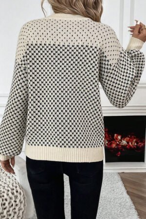Alternative view of Black Contrast Color Pattern Lantern Sleeve Sweater