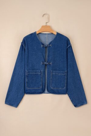 Sail Blue Vintage Fastening Big Patched Pockets Straight Cut Deep Wash Denim Jacket - Image 5