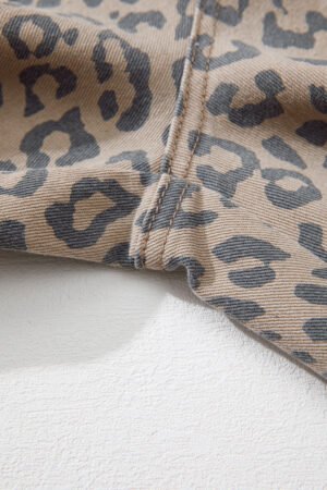 Khaki Leopard Printed Drawstring Elastic Waistband Pocketed Wide Leg Jeans - Image 5