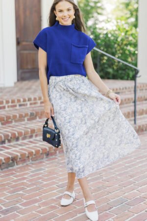 Dark Blue Patch Pocket Ribbed Knit Short Sleeve Sweater - Image 6