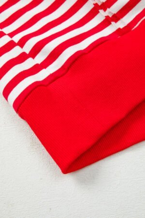 Red Stripe Exposed Seam Drop Shoulder Casual Pullover Top - Image 8