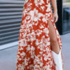Red High Split Floral Western Cowgirl Maxi Skirt