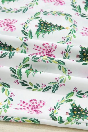 Green Christmas Fashion Print Velvet Trim Bow Knot Pajama 2pcs Short Set - Image 12