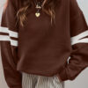 Coffee Varsity Striped Detail Drop Shoulder Oversized Sweatshirt