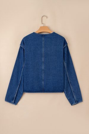 Sail Blue Vintage Fastening Big Patched Pockets Straight Cut Deep Wash Denim Jacket - Image 6