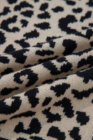 Black Leopard Drop Shoulder Chunky Knitted Cardigan Sweater - Image 8