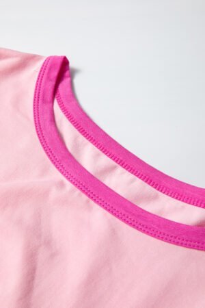Pink Colorblock Patchwork Long Sleeve Plus Size Top - Image 7