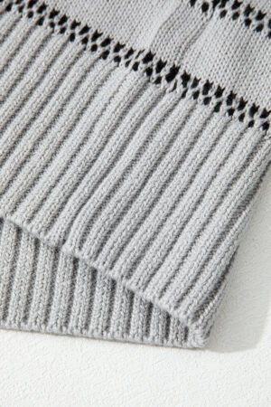 Gray Stripe Button Front Ribbed Trim Short Cardigan - Image 8