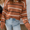 Brown Stripe Striped Ribbed Edge Drop Shoulder Sweater