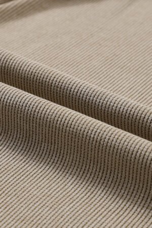 Khaki Solid Ribbed Knit Round Neck Pullover Sweatshirt - Image 6