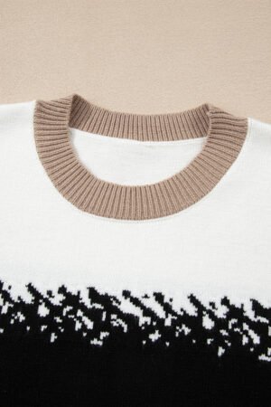 Black Stylish Color Block Pattern Drop Shoulder Sweater - Image 8