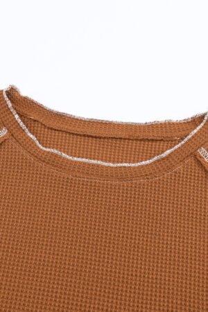 Brown Textured Round Neck Long Sleeve Top - Image 6