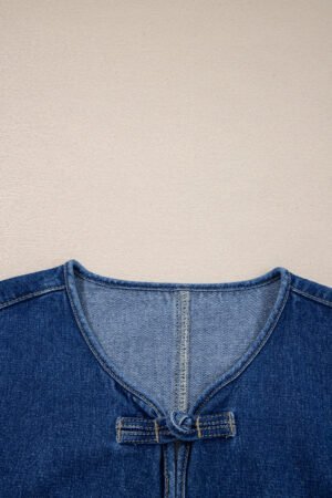 Sail Blue Vintage Fastening Big Patched Pockets Straight Cut Deep Wash Denim Jacket - Image 7