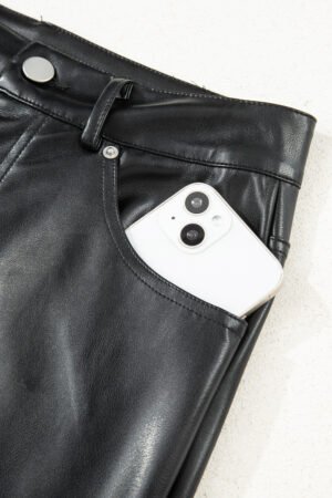 Black Faux Leather Side Slit Maxi Skirt - Image 10
