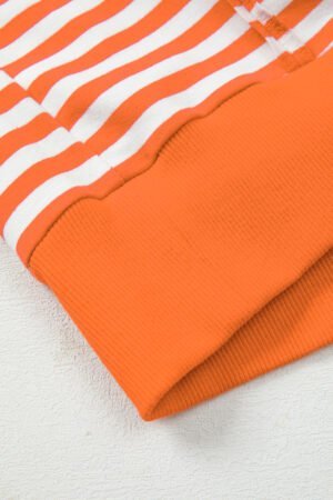 Orange Stripe Exposed Seam Drop Shoulder Casual Pullover Top - Image 7