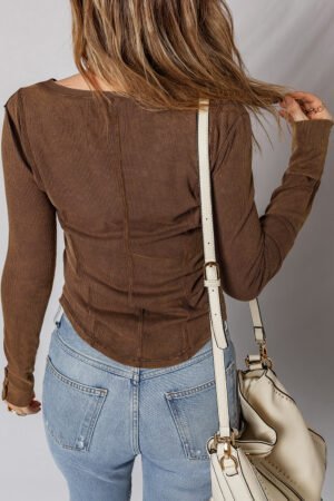 Alternative view of Coffee Exposed Seam Ribbed Long Sleeve Top