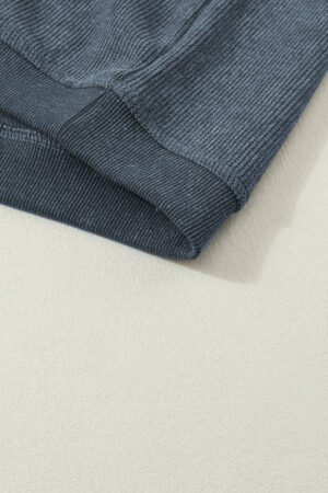 Blue Solid Ribbed Knit Round Neck Pullover Sweatshirt - Image 6