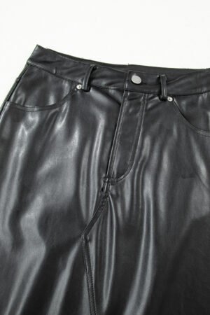 Black Faux Leather Side Slit Maxi Skirt - Image 12