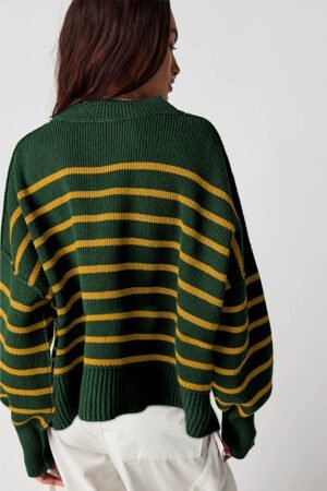 Alternative view of Green Stripe Ribbed Drop Shoulder Baggy Sweater