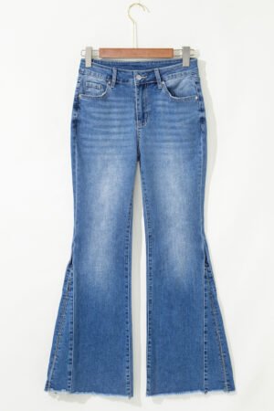 Ashleigh Blue Cut out Side Frayed Hemline Flare Jeans - Image 6