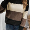 Black Colorblock Crew Neck Drop Shoulder Sweater