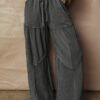 Black Mineral Wash Tiered Wide Leg Patchwork Drawstring Pants