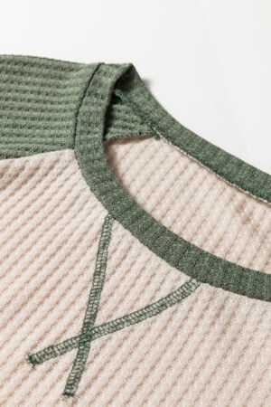 Mist Green Waffle Color Block Raglan Sleeve Top - Image 7