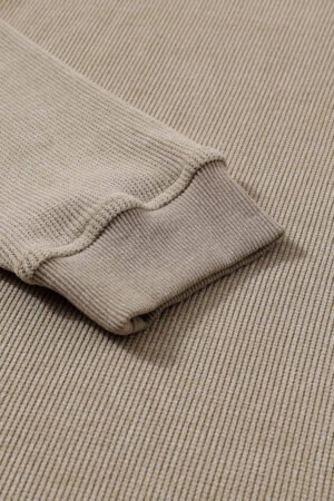 Khaki Solid Ribbed Knit Round Neck Pullover Sweatshirt - Image 8