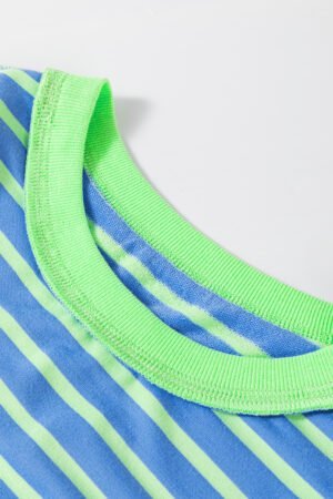Sky Blue Stripe Contrast Trim High Low Pullover Tunic Sweatshirt - Image 7