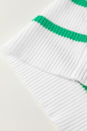 Bright Green Scalloped Trim U Neck Striped Ribbed Slim Sweater - Image 8