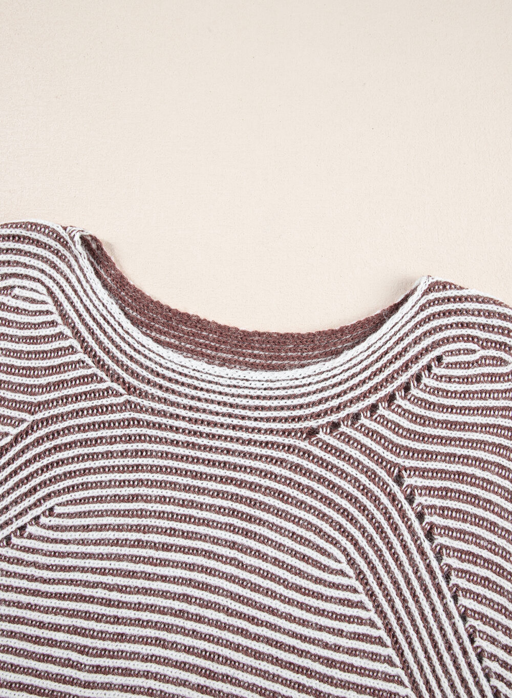 Coffee Striped Print Ribbed Knit Boat Neck Baggy Sweater