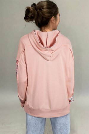Delicacy Mix Floral Patchwork Side Slit Drawstring Hoodie - Image 2