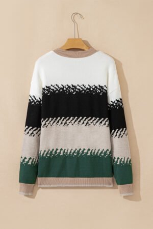 Black Stylish Color Block Pattern Drop Shoulder Sweater - Image 7