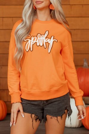 Grapefruit Orange Spooky Graphic Halloween Crew Neck Holiday Sweatshirt - Image 6