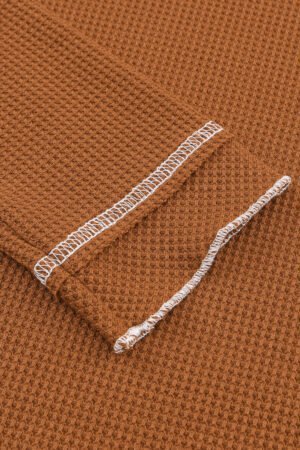 Brown Textured Round Neck Long Sleeve Top - Image 7