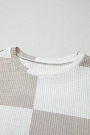 Khaki Checkered Print Breathable Textured Long Sleeve Top - Image 8