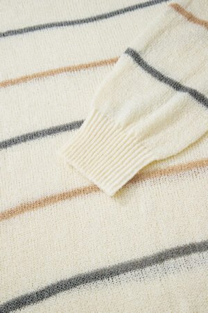 Multicolour Striped Ribbed Edge Drop Shoulder Sweater - Image 10