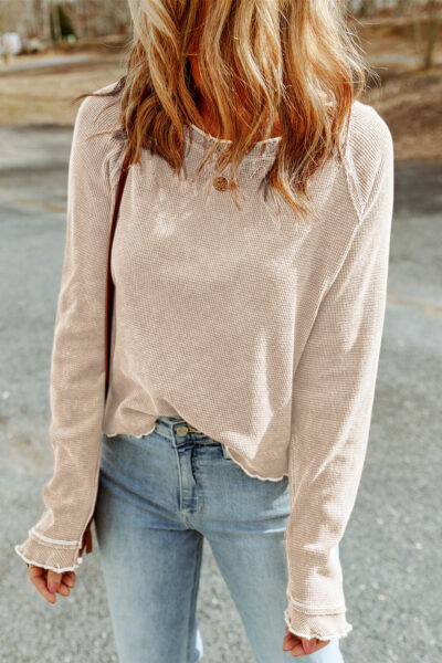 Apricot Textured Round Neck Long Sleeve Top