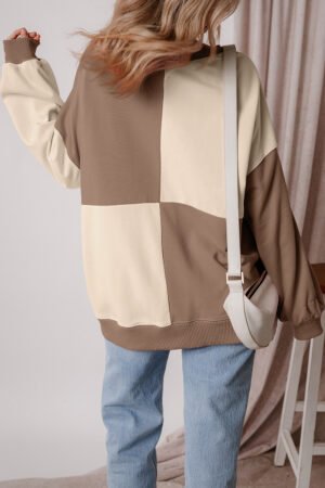 Parchment Colorblock Henley High Low Oversize Sweatshirt - Image 3