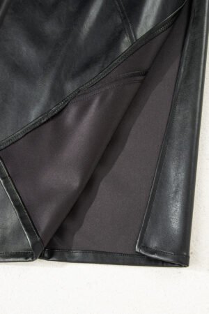 Black Faux Leather Side Slit Maxi Skirt - Image 9