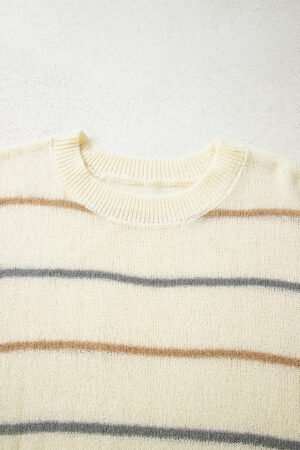 Multicolour Striped Ribbed Edge Drop Shoulder Sweater - Image 9