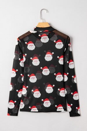 Black Christmas Fashion Print Slim Fit Long Sleeve Top - Image 4
