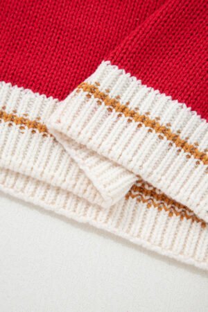 Fiery Red MERRY Color Block Edge Drop Shoulder Cozy Sweater - Image 8